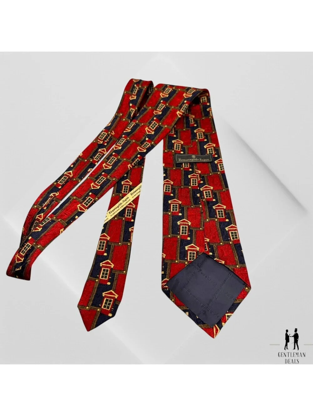 Ermenegildo Zegna Mens Neck Tie Regimental Woven Silk 3D Homes 60 x3.5 Red